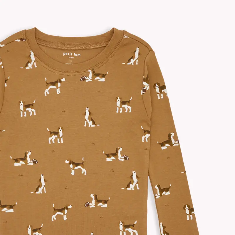 Petit Lem Beagle Print on Amber PJ Set