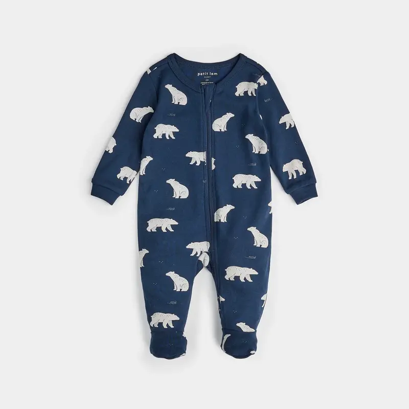 Petit Lem Polar Bear Print on Deep Blue Sleeper