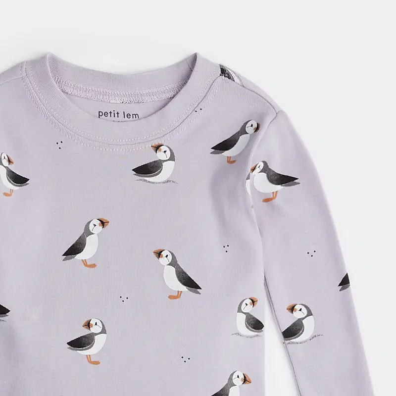 Petit Lem Puffin Print on Pale Lilac PJ Set