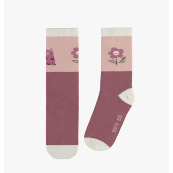 Souris Mini Chaussettes roses avec bloc de couleur et un chaton (enfant)