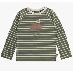 Souris Mini T-shirt vert et crème ligné à manches longues en jersey