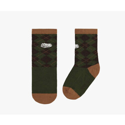 Souris Mini Chaussettes vertes et brunes à carreaux avec petits chats endormis (bébé)