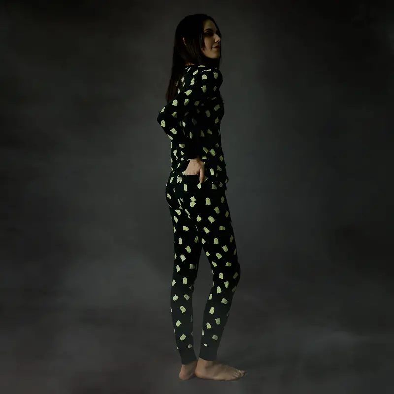 Petit Lem Ensemble pyjama noir à imprimés de fantômes phosphorescent pour femme
