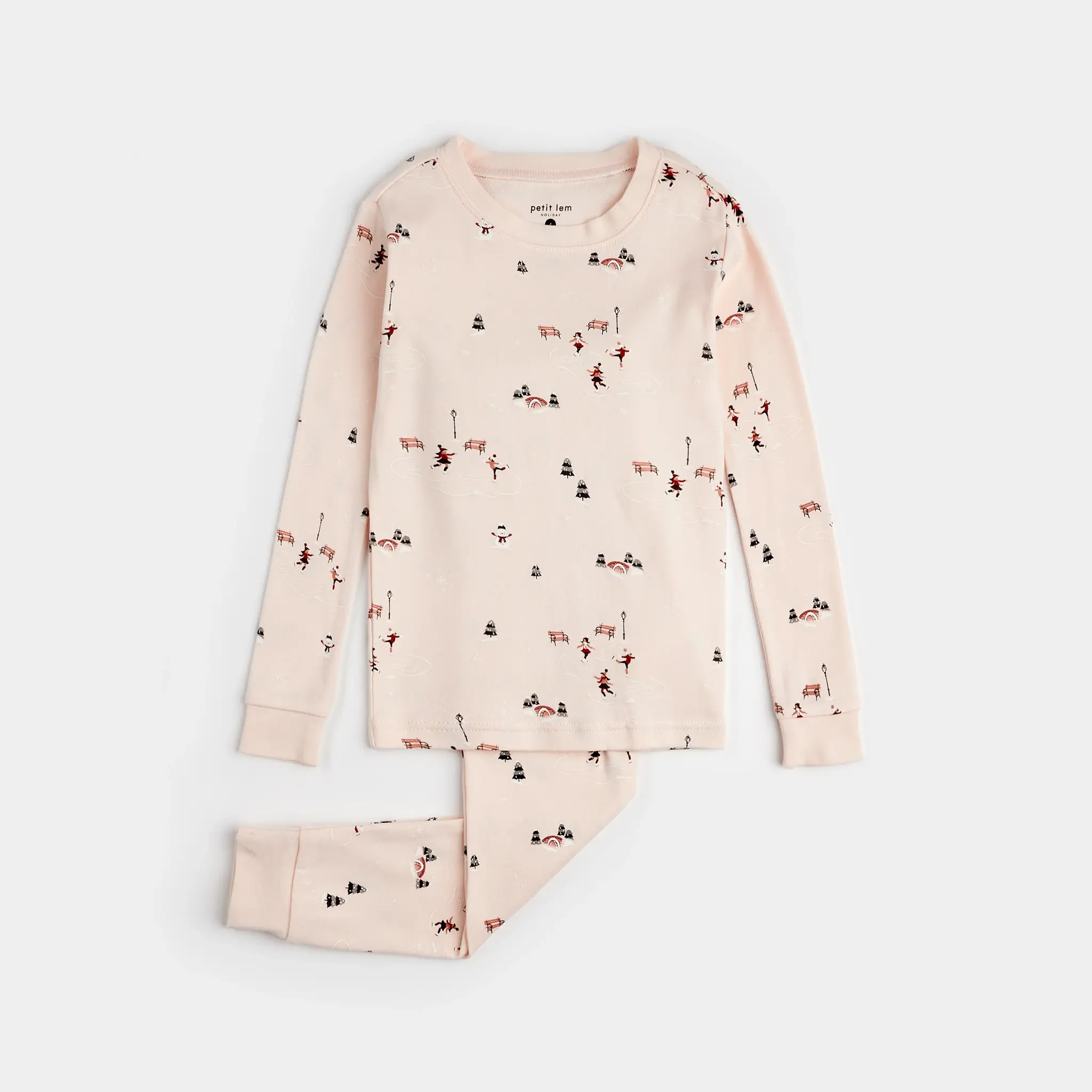 Petit Lem Ensemble pyjama rose pivoine à imprimé «Patinoire»