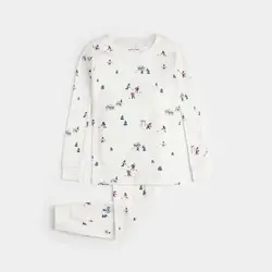 Petit Lem Ensemble pyjama blanc cassé à imprimé «Hockey au Chalet»