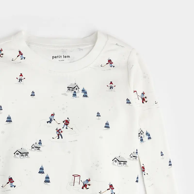 Petit Lem Pond Hockey Print on Off-White PJ Set