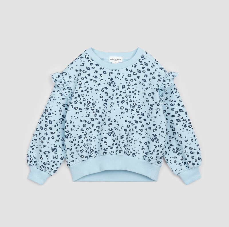Miles the label Leopard Print on Angel Blue Ruffled Sweatshirt