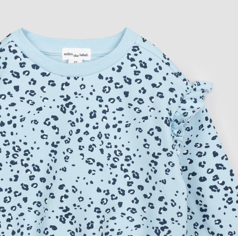 Miles the label Leopard Print on Angel Blue Ruffled Sweatshirt