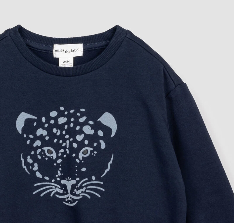 Miles the label Snow Leopard on Winter Navy Sweatshirt