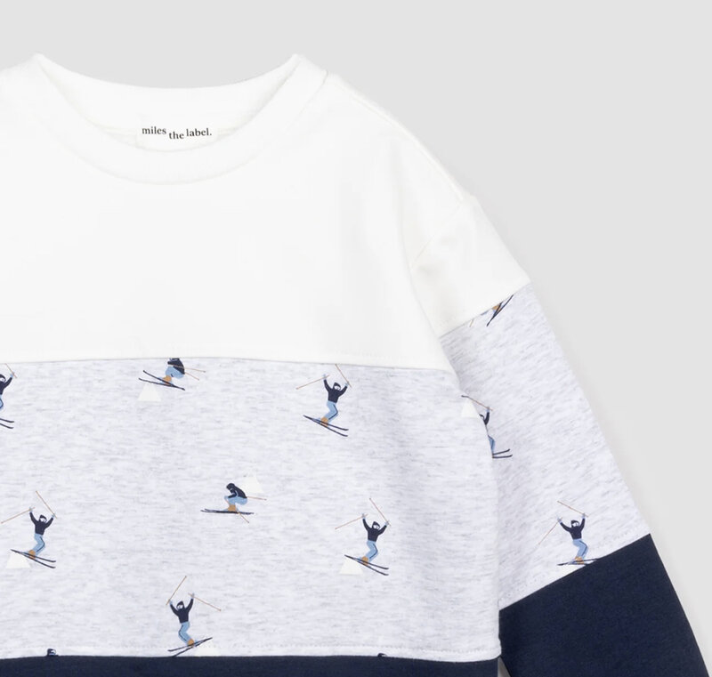 Miles the label Skiier Print on Color Block Fleece Sweatshirt