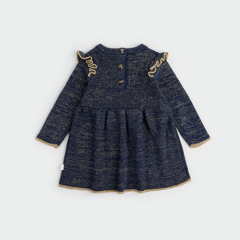 Petit Lem Golden Stars Pattern on Dress Blue Sweater Knit Dress Set