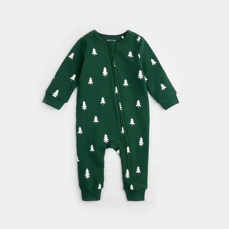 Petit Lem Pine Trees Print on Trekking Green Fleece Playsuit