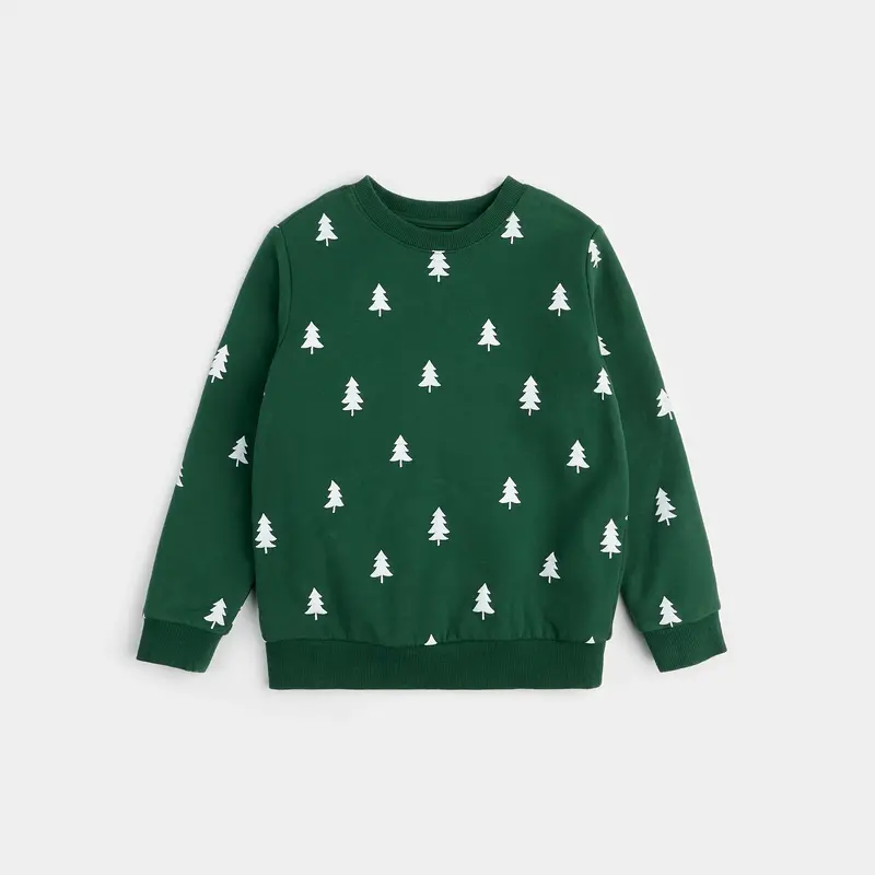 Petit Lem Pine Trees Print on Trekking Green Fleece Sweatshirt baby
