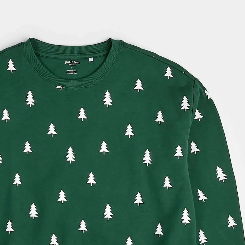 Petit Lem Pine Trees Print on Trekking Green Fleece Women's Sweatshirt