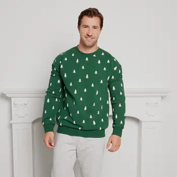 Petit Lem Pine Trees Print on Trekking Green Fleece Men's Sweatshirt