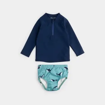 Petit Lem Maillot de bain manches longues marine avec couche-culotte - Baleine