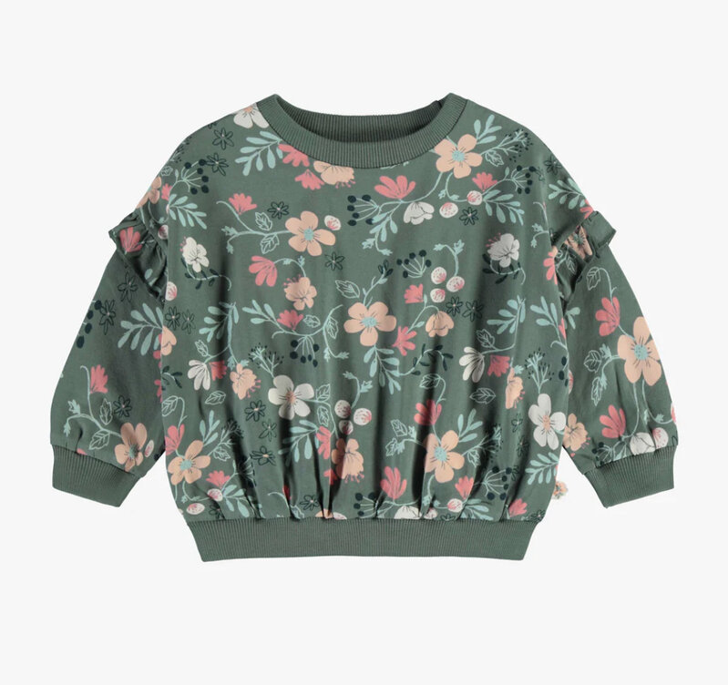 Souris Mini GREEN LONG SLEEVES LOOSE FIT SWEATER WITH FLORAL PRINT - Baby