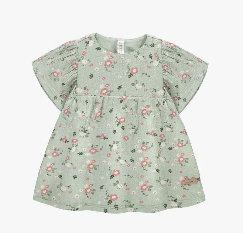 Souris Mini LIGHT GREEN FLOWERY SHORT SLEEVES DRESS AND BLOOMER IN ORGANIC JERSEY - Baby