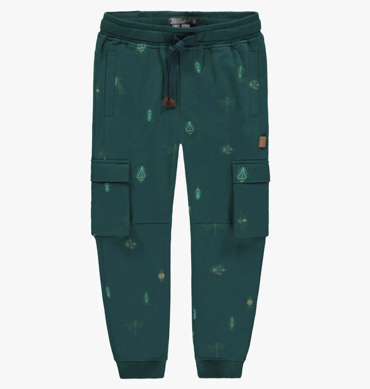 Souris Mini GREEN REGULAR FIT PANTS WITH PRINT IN FRENCH TERRY