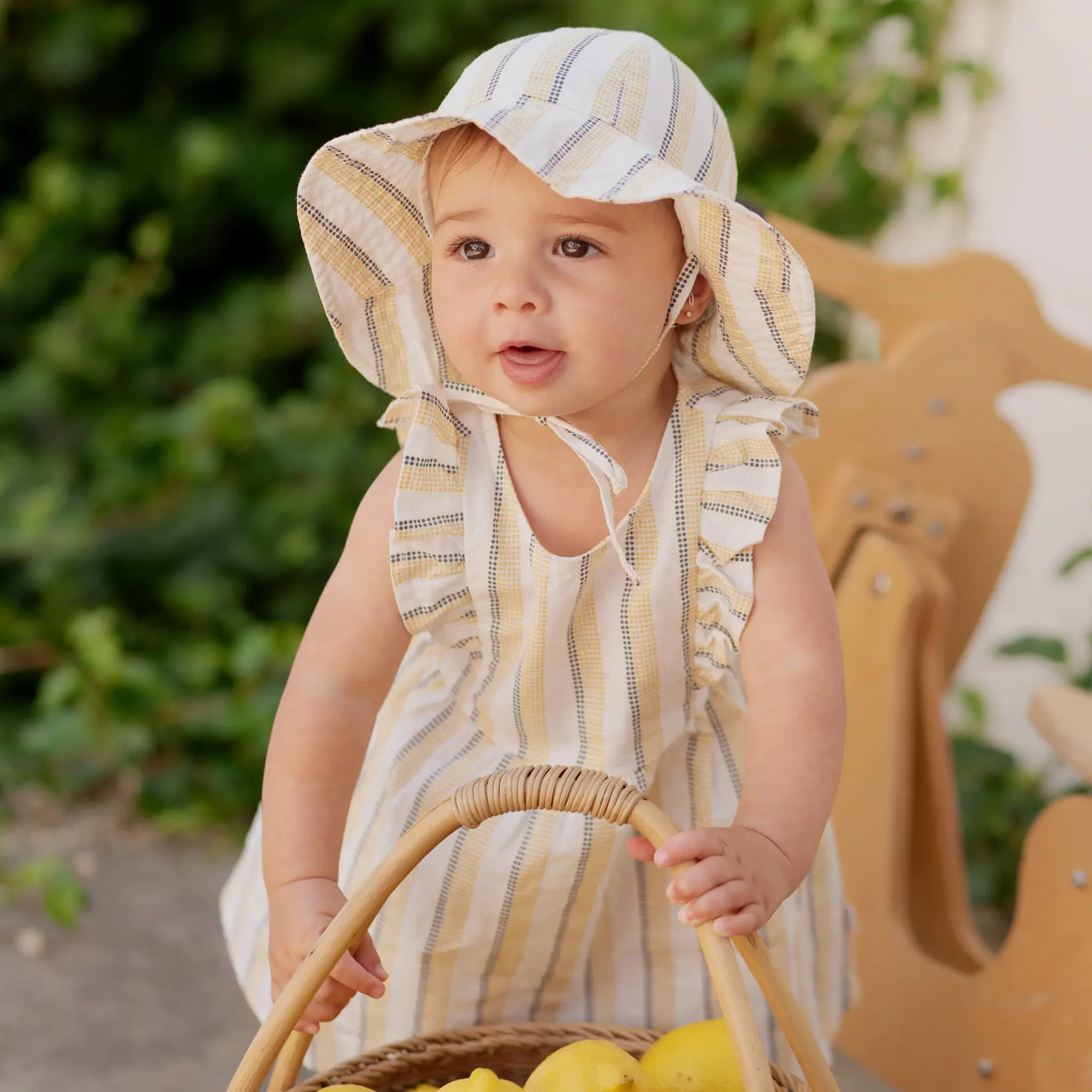 Petit Lem Chapeau à rayures pointillées jaune canari