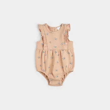 Petit Lem Butterfly Print on Ribbed Sirocco Bubble Romper