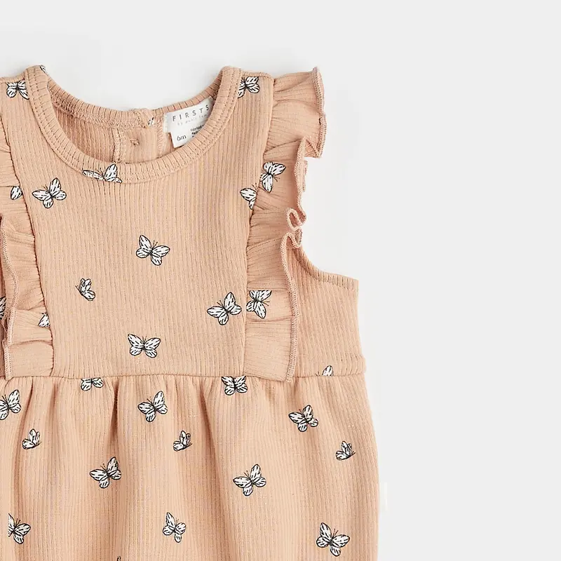 Petit Lem Butterfly Print on Ribbed Sirocco Bubble Romper