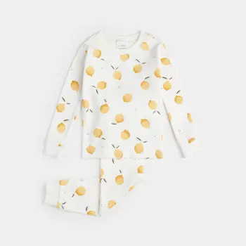 Petit Lem Ensemble pyjama blanc à imprimé de citrons pour bébé