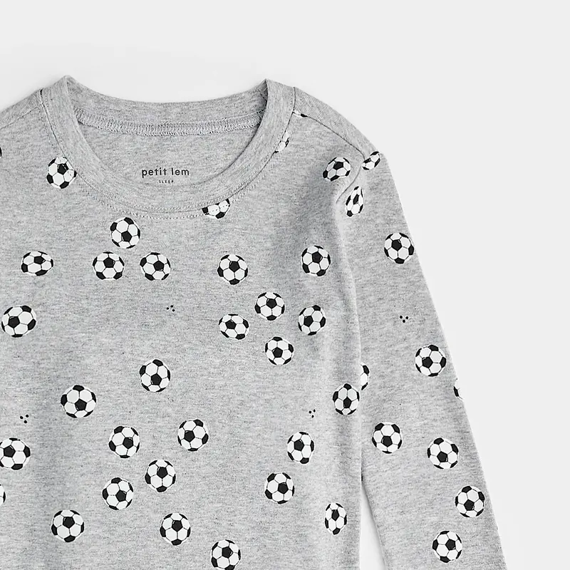 Petit Lem Ensemble de pyjama gris chiné à imprimé de ballons de soccer