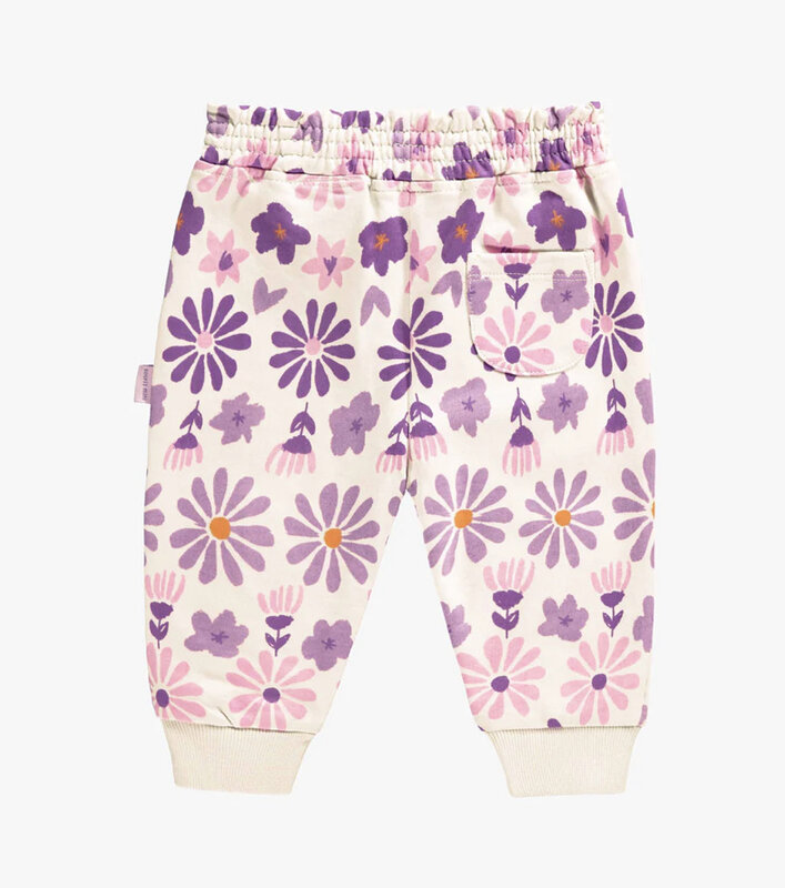Souris Mini CREAM PANTS WITH PURPLE FLORAL PRINT IN FRENCH TERRY