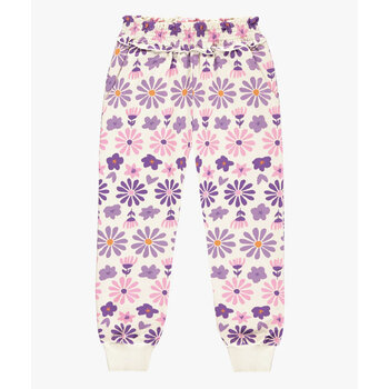 Souris Mini CREAM PANTS WITH PURPLE FLORAL PRINT IN FRENCH TERRY