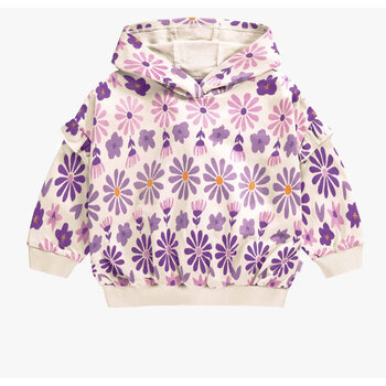 Souris Mini CREAM HOODIE WITH PURPLE FLORAL PRINT IN FRENCH TERRY