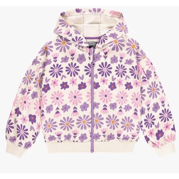 Souris Mini CREAM HOODIE WITH PURPLE FLORAL PRINT IN FRENCH TERRY