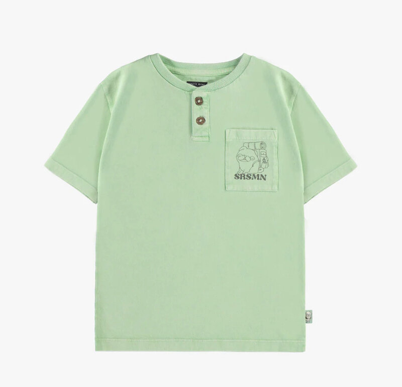 Souris Mini GREEN SHORT SLEEVES T-SHIRT WITH A POCKET AND AN ILLUSTRATION