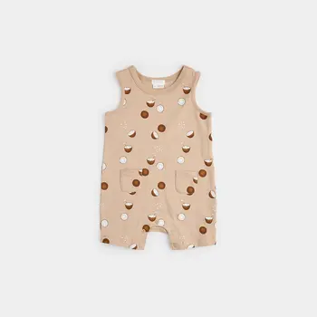 Petit Lem Coconut Print on Brown Sleeveless Romper