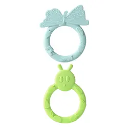 Loulou Lollipop Silicone teether - ring set - caterpillar and butterfly