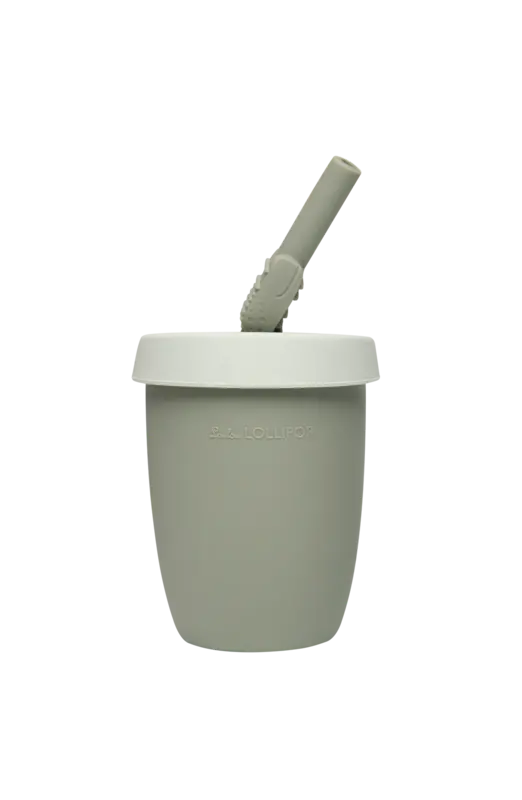 Loulou Lollipop Silicone cup with lid ans straw alligator - Sage
