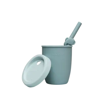 Loulou Lollipop Ensemble gobelet et paille en silicone - elephant