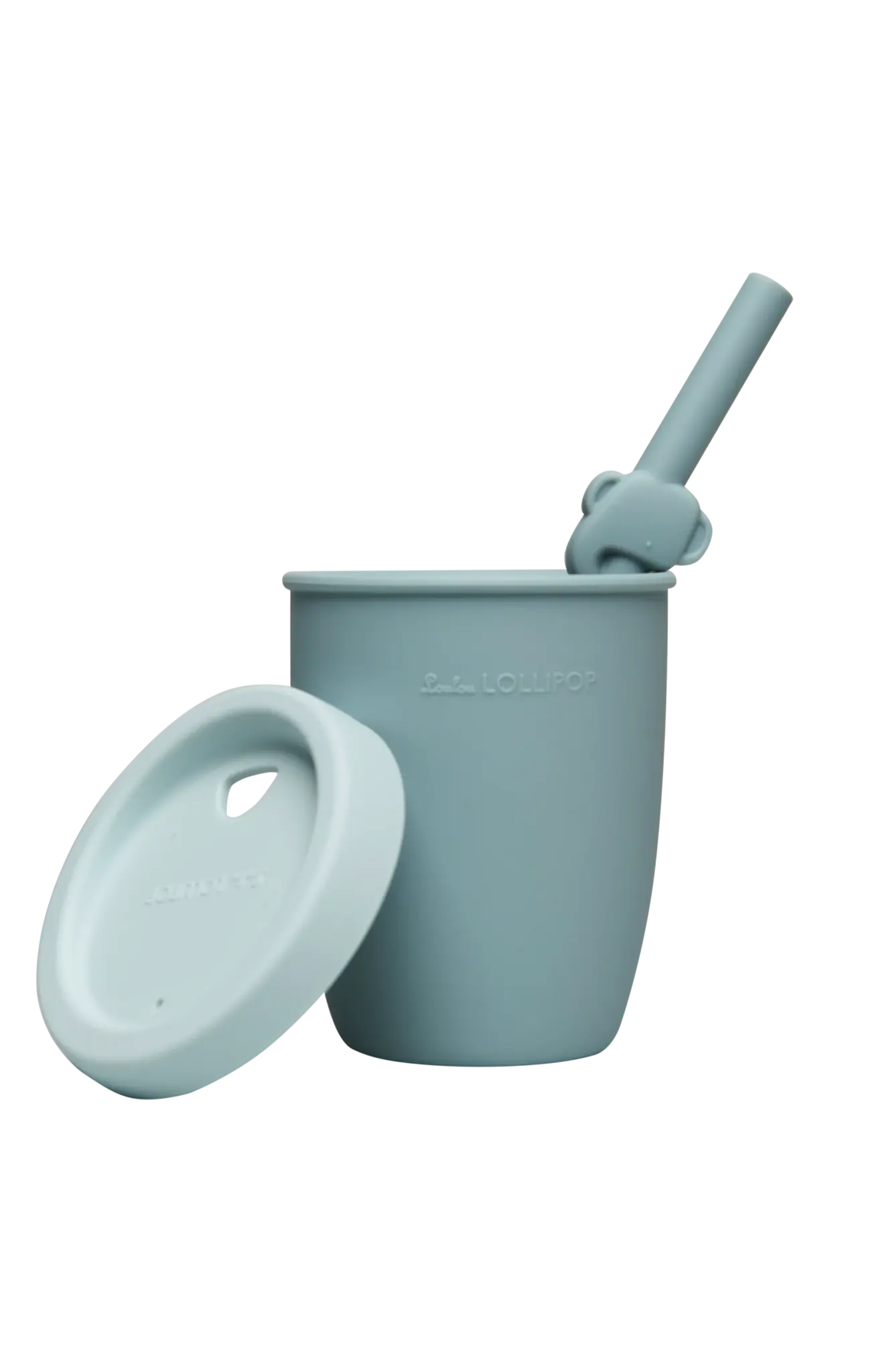 Loulou Lollipop Silicone cup with lid and straw - elephant