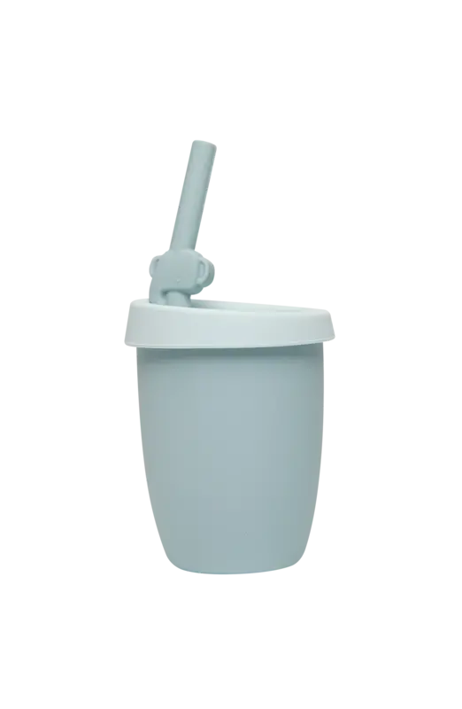 Loulou Lollipop Silicone cup with lid and straw - elephant