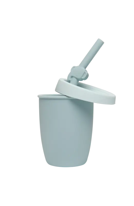 Loulou Lollipop Silicone cup with lid and straw - elephant