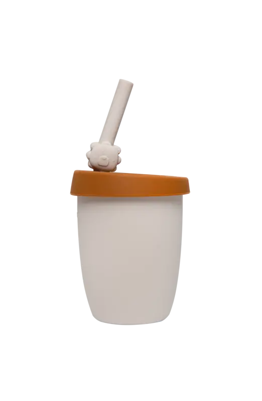 Loulou Lollipop Silicone cup with lid and straw - lion