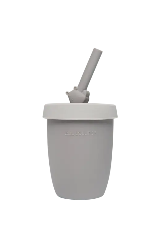 Loulou Lollipop Silicone cup with lid and straw - rhino