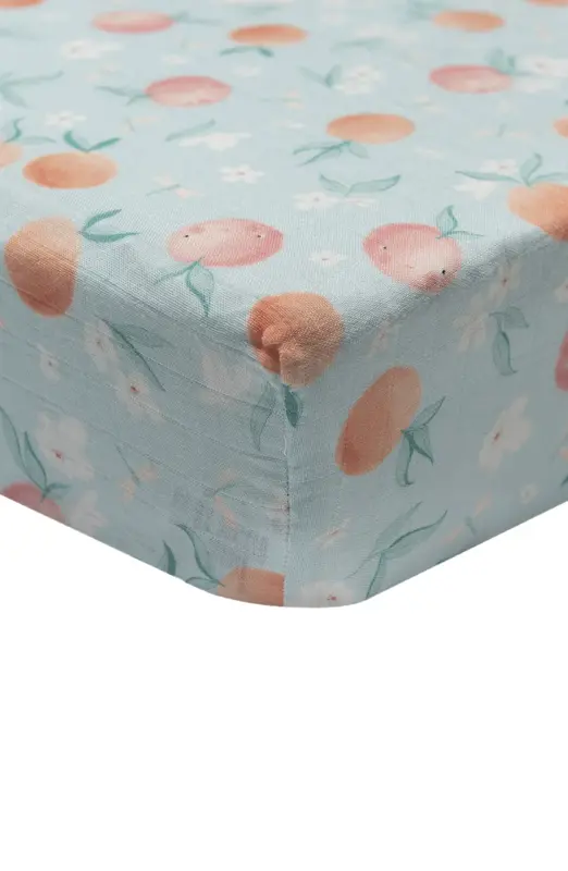 Loulou Lollipop Drap contour pour lit de bébé en mousseline - peaches