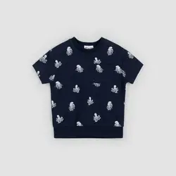 Miles the label Kraken Print on Navy Short-Sleeve Sweatshirt