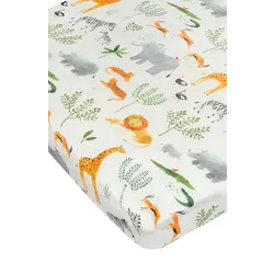 Loulou Lollipop Drap contour pour lit de bébé en mousseline - safari jungle