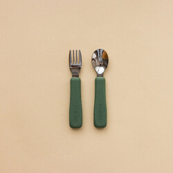 Minika Fork and spoon set with silicone handle - Leaf