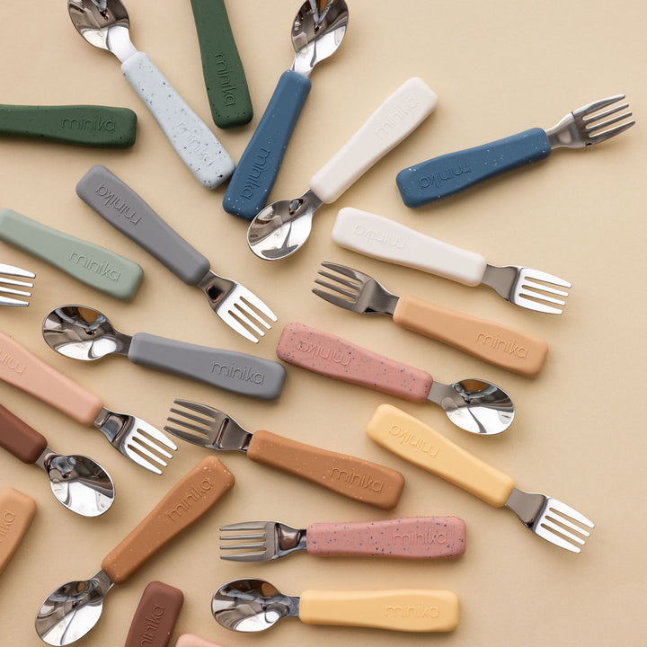 Minika Fork and spoon set with silicone handle - Leaf
