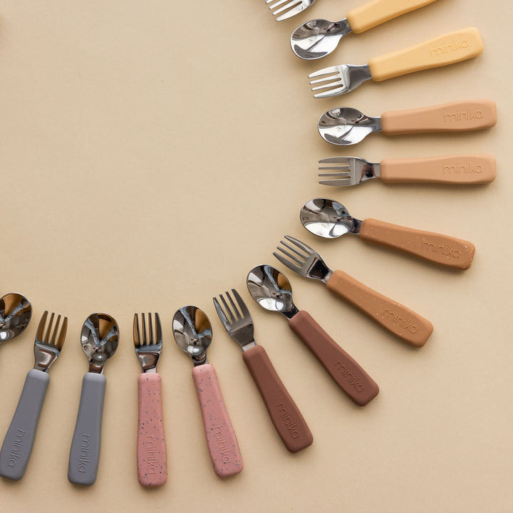 Minika Fork and spoon set with silicone handle - Leaf