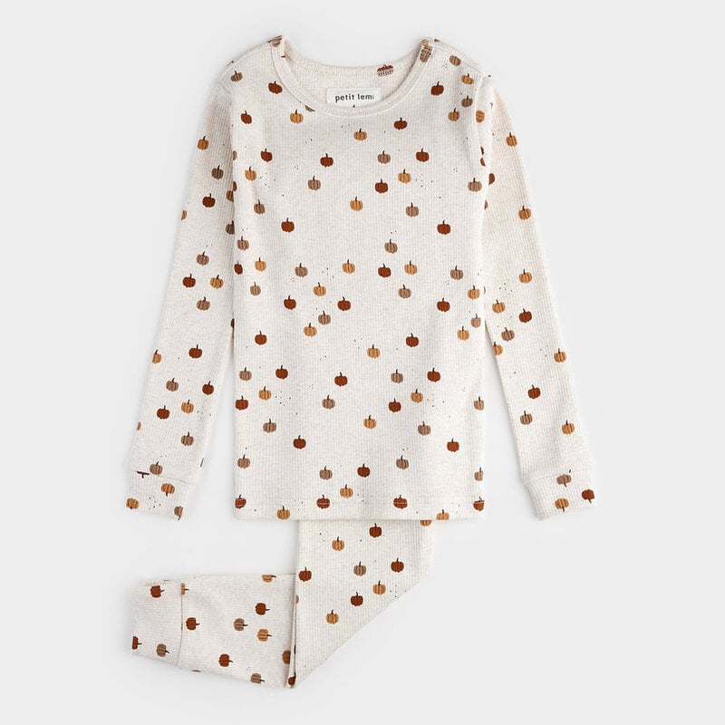 Petit Lem Pumpkin Print on Heathered Oatmeal PJ Set (8-10 ans)