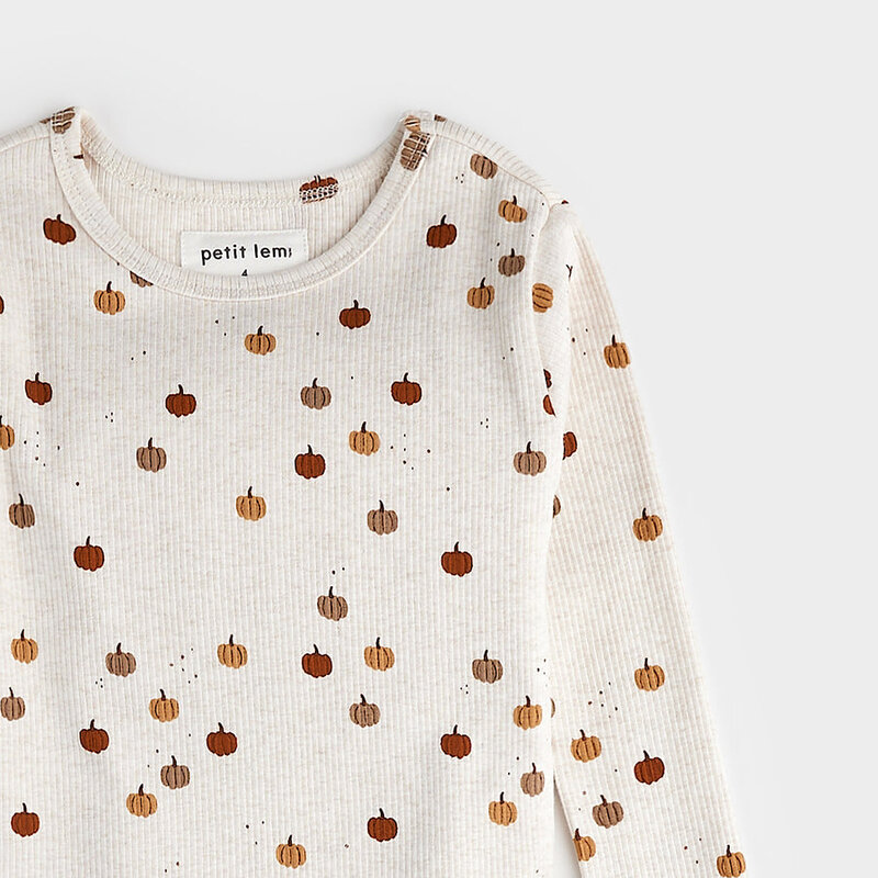 Petit Lem Pumpkin Print on Heathered Oatmeal PJ Set (8-10 ans)